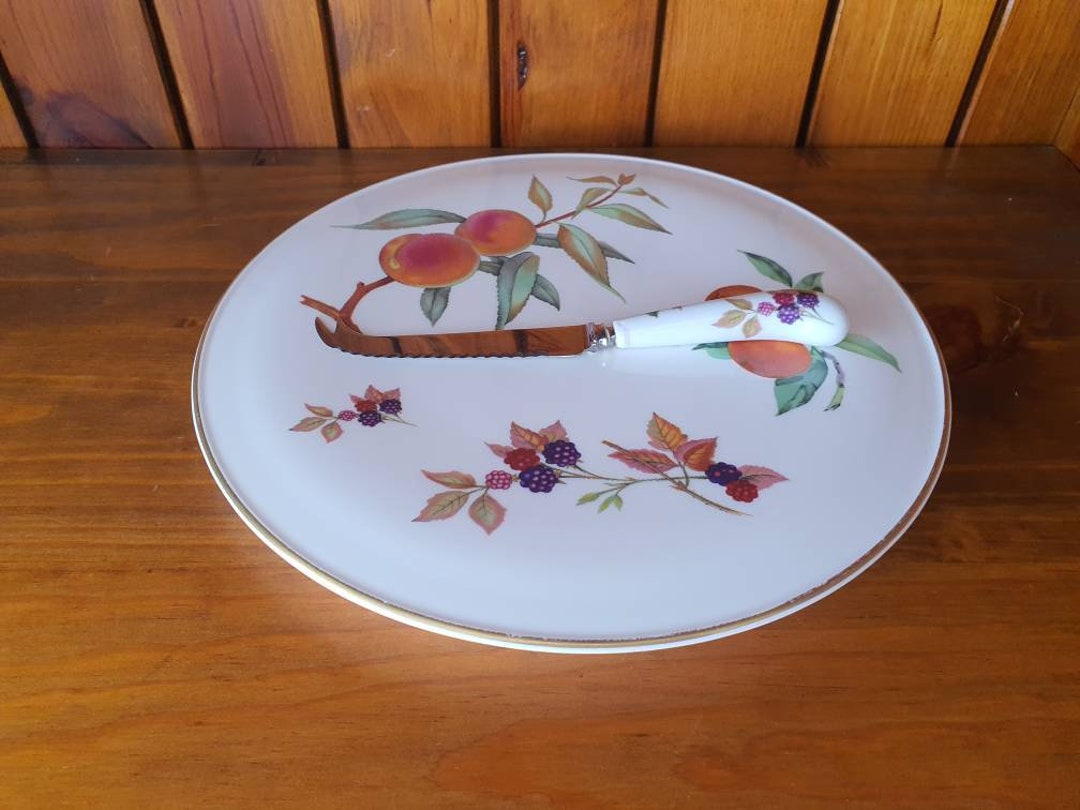 Royal Worcester Evesham Fine Porcelain Cheese Platter and Knife