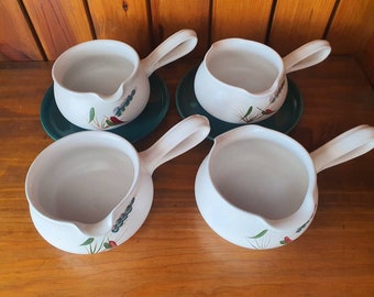 Denby Greenwheat Sauce or Gravy boat. One spout or two spout. With or without sauce boat stands / saucer.