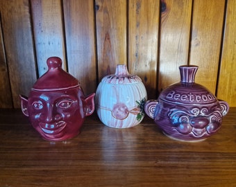 Vintage novelty food jars by Price and Kensington and Sadler. Beetroot Designs.
