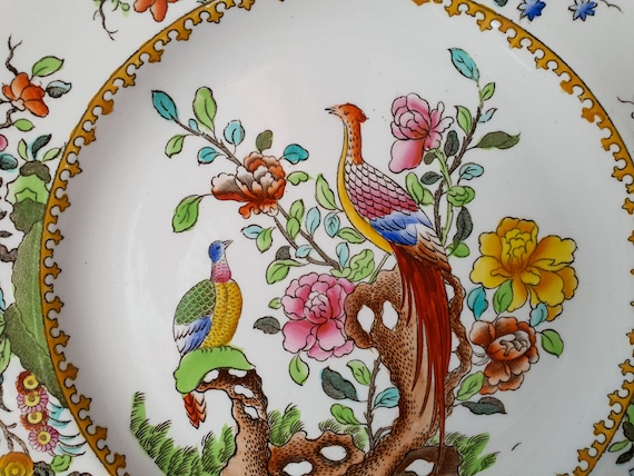 Antique Copeland Spode 22.5cm Plates in an Oriental Pheasant