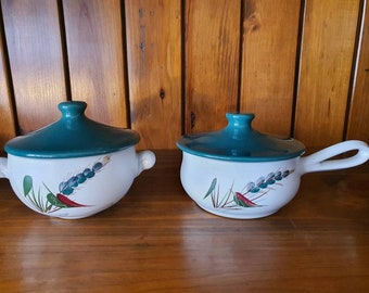 Vintage Denby Greenwheat soup bowls. Two types available, with long handle or two small handles. With or without lids.