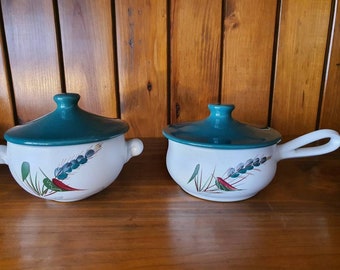 Vintage Denby Greenwheat soup bowls. Two types available, with long handle or two small handles. With or without lids. Free UK postage.