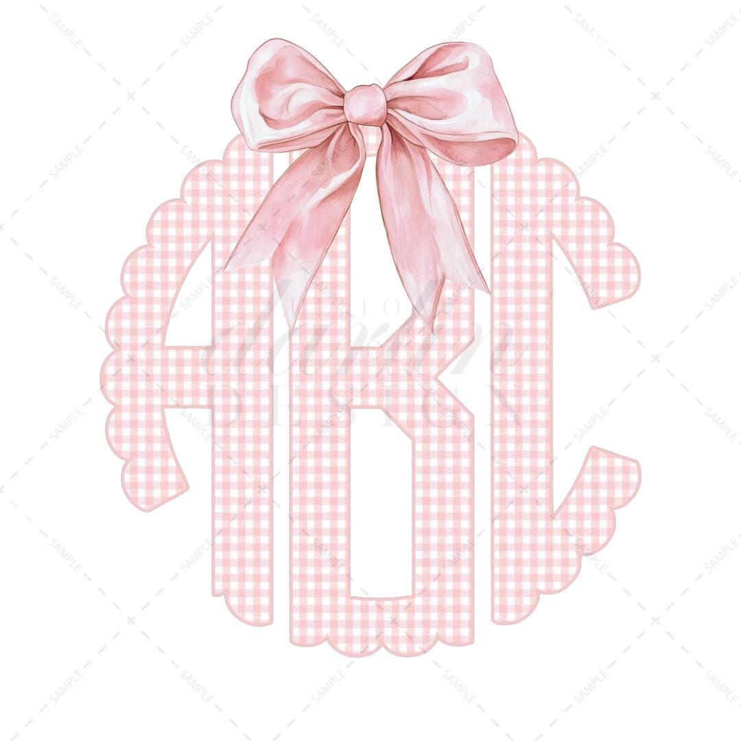 Custom Gingham Scalloped Monogram PNG Digital Download | Watercolor ...