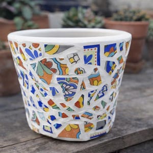 Handmade Mosaic Plant Pot | Recycled Tile Planter | Made to Order Indoor & Outdoor Planter | Colorful Boho Garden Decor