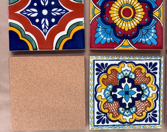 Mexican Talavera Tile Trivet – 6x6 Ceramic Hot Pad with Cork Back – Kitchen Pot Holder Gift – Free Shipping