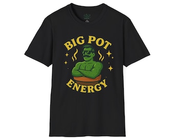 Koszulka Big Pot Energy | Zabawna zielona ilustracja postaci | Męska koszulka z napisem „Plant Lover”