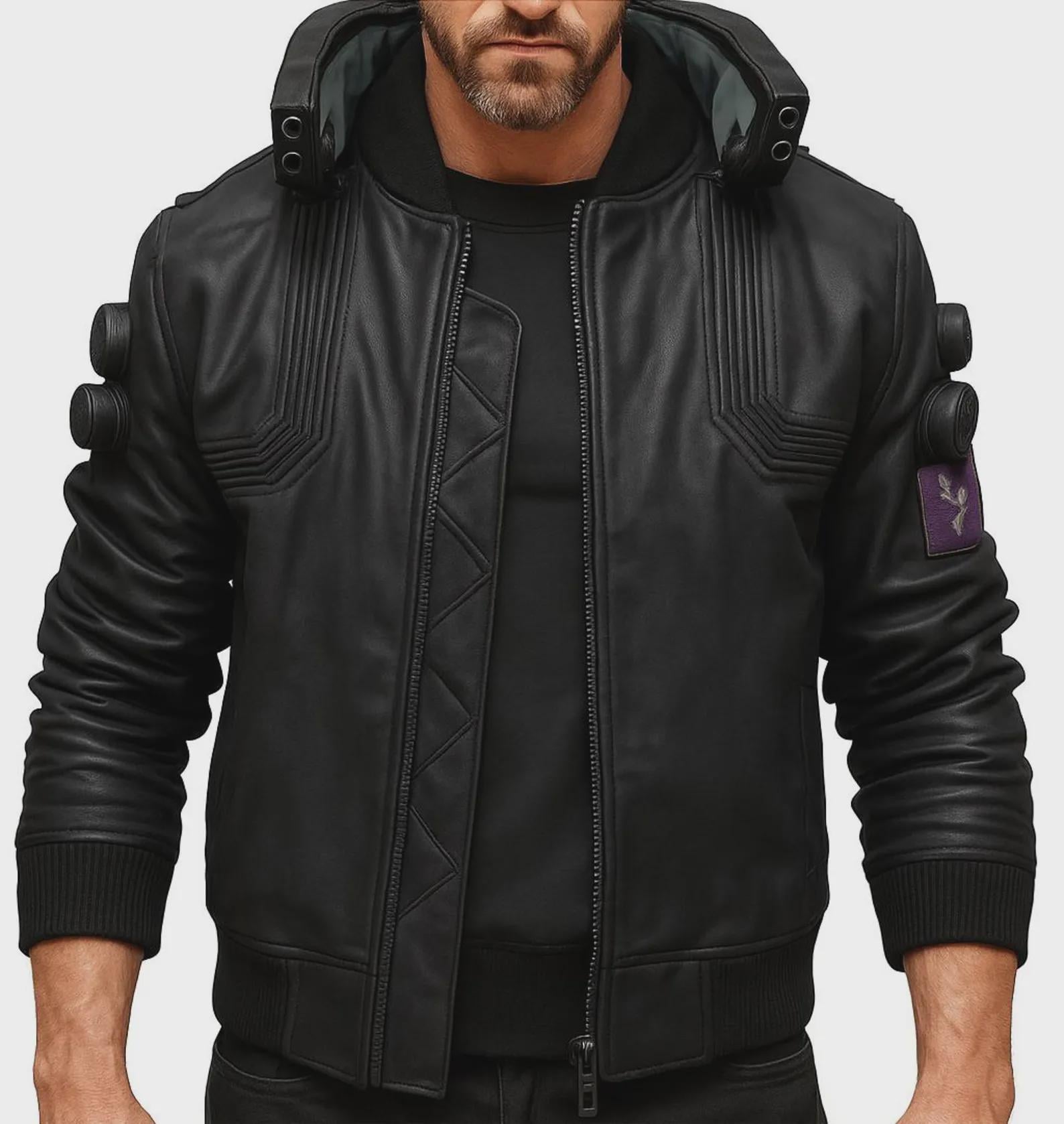 VR× CYBERPUNK LEATHER BOMBER JACKET Cyberpunk 2077 Samurai Leather Jacket: Gamer Cosplay Costume