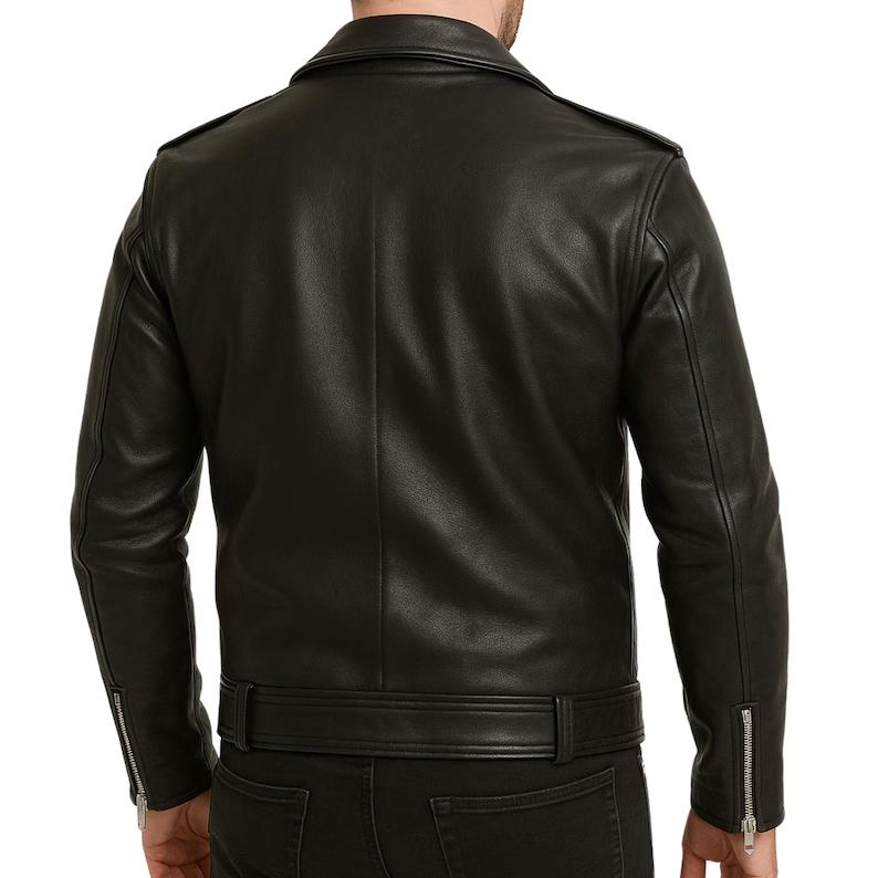 Men's Walking Dead Black Asymmetrical Zipper Real Leather Biker