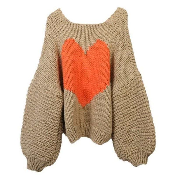 Handmade Cardigan | Crochet Hand Knitted Tops | Winter Women Baggy Cardigan | Big Heart in the back