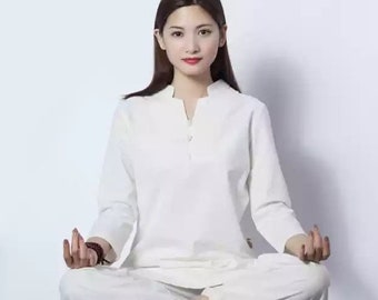 Nuovo design fitness outfit sport all'aria aperta esercizio abbigliamento cotone lino yoga giacca + pantaloni meditazione femminile Kungfu Tai Chi tute