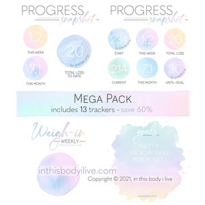 Mega Pack Weigh-in, Progress Goals Weight Loss Tracker Digital Download Over the Rainbow image 1