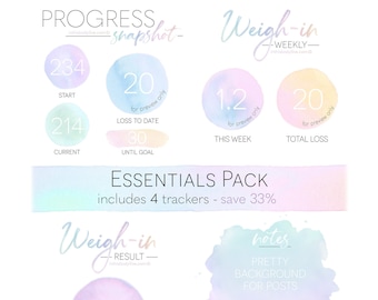 Essentials Pack - Weigh-in, Progress + Goals | Weight Loss Tracker | Digital Download | Over the Rainbow