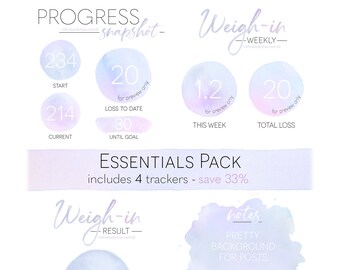 Essentials Pack - Weigh-in, Progress + Goals | Weight Loss Tracker | Digital Download | Purple Splash