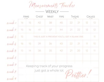 Weekly Measurements Tracker | Inches Lost Chart | Digital Download | Printable | Coral Peach