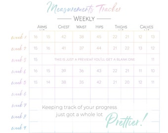 Weekly Measurements Chart | Inches Lost Tracker | Digital Download | Printable | Over the Rainbow