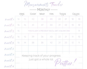 Monthly Measurements Tracker | Inches Lost Chart | Digital Download | Printable | Purple Splash