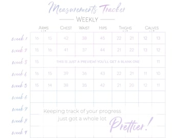 Weekly Measurements Tracker | Inches Lost Chart | Digital Download | Printable | Purple Splash