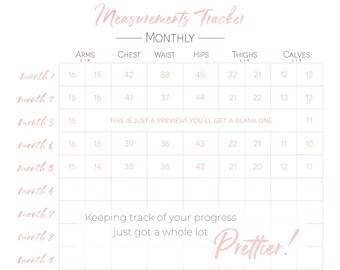 Monthly Measurements Chart | Inches Lost Tracker | Digital Download | Printable | Coral Peach