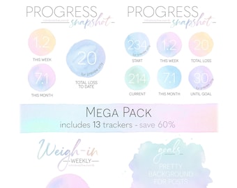 Mega Pack - Weigh-in, Progress + Goals | Weight Loss Tracker | Digital Download | Over the Rainbow