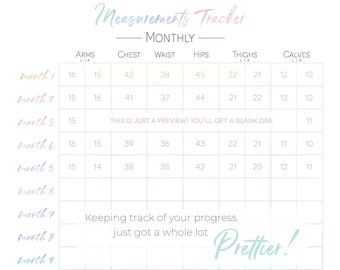 Monthly Measurements Tracker | Inches Lost Chart | Digital Download | Printable | Over the Rainbow