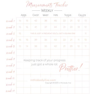 Weekly Measurements Tracker Inches Lost Chart Digital Download Printable Coral Peach image 1