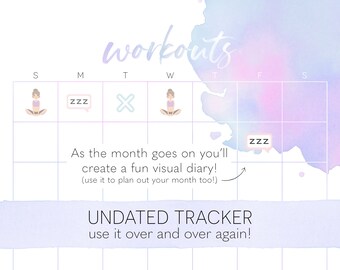 Daily Workouts Tracker | Workout Calendar | Digital Download | Printable | Purple Splash