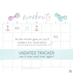 Daily Workouts Tracker Workout Calendar Digital Download Printable image 1