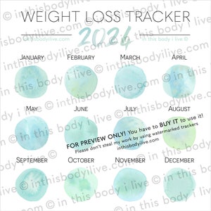 Weight Loss Tracker 2024 Weight Loss Calendar Digital Download Under the Sea-Green image 3
