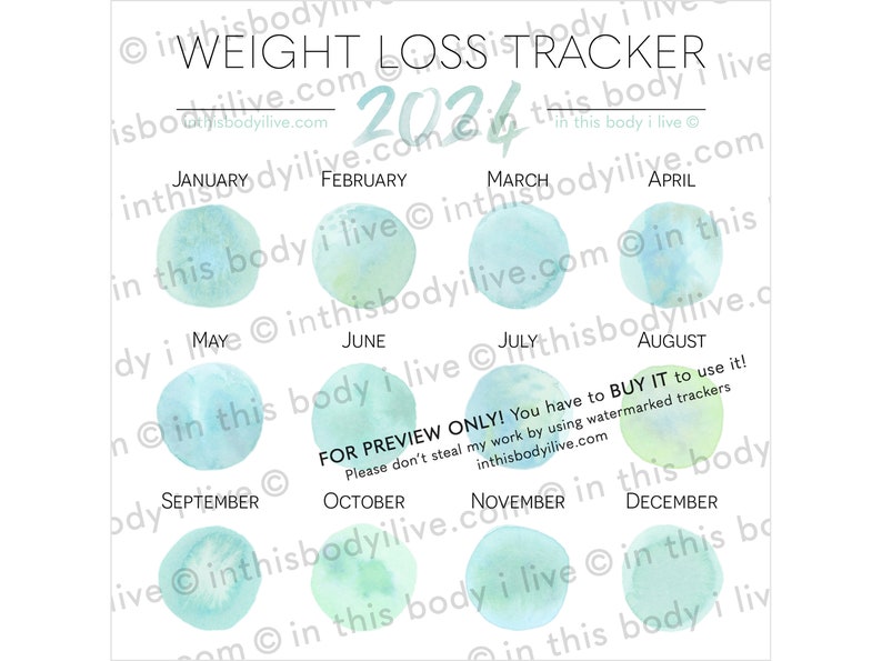 Weight Loss Tracker 2024 Weight Loss Calendar Digital Download Under the Sea-Green image 3