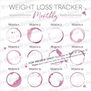 Monthly Weight Loss Tracker Goal Tracker Digital Download Wine O'Clock image 3