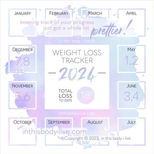 Weight Loss Tracker 2024 Weight Loss Calendar Digital Download Purple Splash image 1