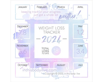 Weight Loss Tracker 2024 | Weight Loss Calendar | Digital Download | Purple Splash