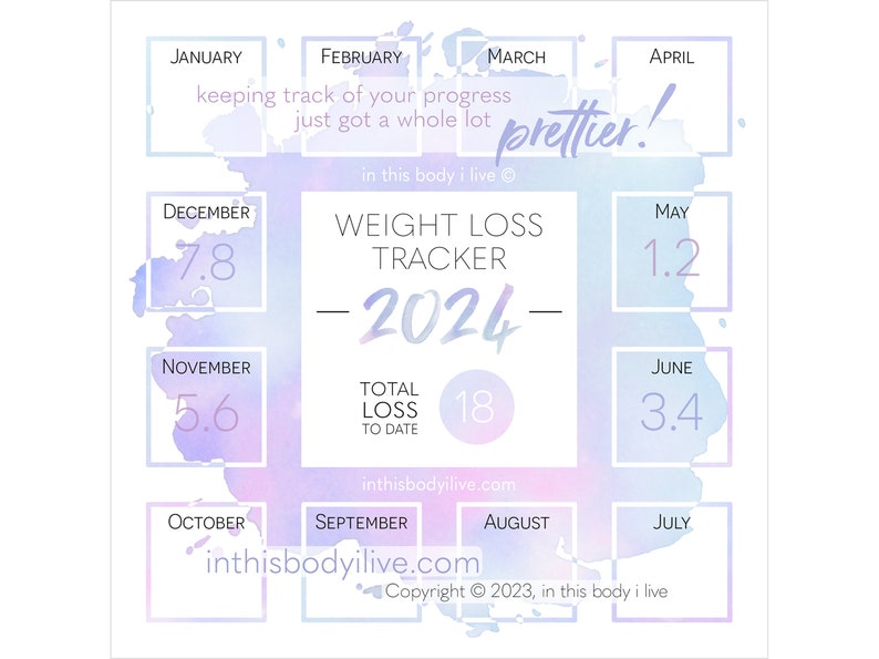 Weight Loss Tracker 2024 Weight Loss Calendar Digital Download Purple Splash image 1