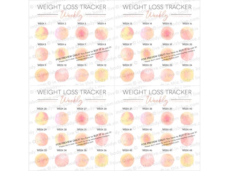 Weekly Weight Loss Trackers Set of 5 Weight Chart Digital Download Life's Peachy image 4