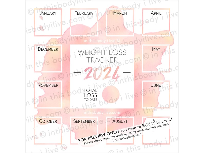Weight Loss Tracker 2024 Weight Loss Chart Digital Download Coral Splash image 3