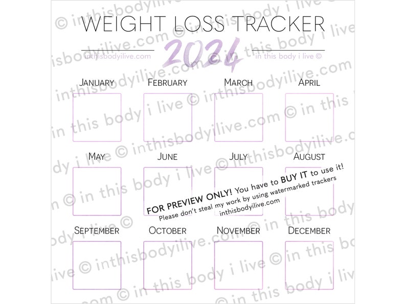 Weight Loss Tracker 2024 Weight Loss Planner Digital Download Minimal Purple image 3