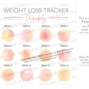 Weekly Weight Loss Trackers Set of 5 Weight Chart Digital Download Life's Peachy image 3