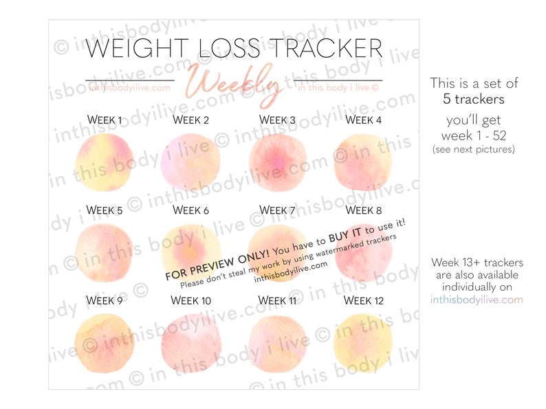 Weekly Weight Loss Trackers Set of 5 Weight Chart Digital Download Life's Peachy image 3