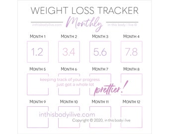 Monthly Weight Loss Tracker | Weight Loss Template | Digital Download | Minimal Purple