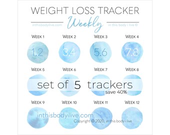 Weekly Weight Loss Trackers - Set of 5 | Progress Tracker | Digital Download | Blueberries