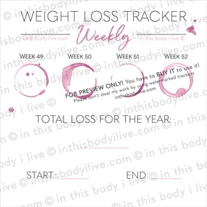 Weekly Weight Loss Trackers Set of 5 Weightloss Motivation Digital Download Wine O'Clock image 5