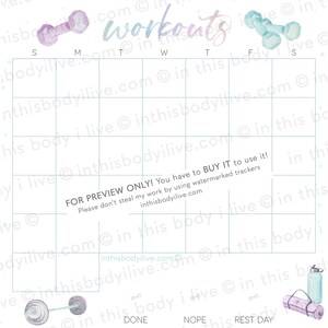 Daily Workouts Tracker Workout Calendar Digital Download Printable image 3