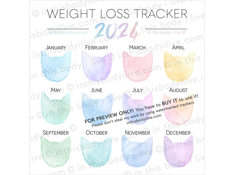 Weight Loss Tracker 2024 Rainbow Cats Instagram Weight Tracker Digital Download image 3