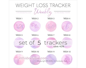 Weekly Weight Loss Trackers - Set of 5 | Weight Chart | Digital Download | Pretty in Pink