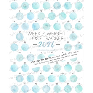 52 Week Weight Loss Tracker 2024 Weight Loss Chart Digital Download Aqua Splash image 3