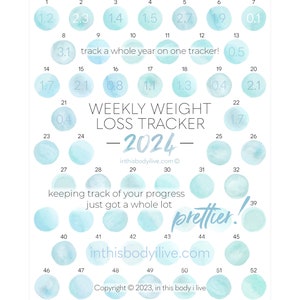 52 Week Weight Loss Tracker 2024 Weight Loss Chart Digital Download Aqua Splash image 1