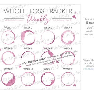 Weekly Weight Loss Trackers Set of 5 Weightloss Motivation Digital Download Wine O'Clock image 3
