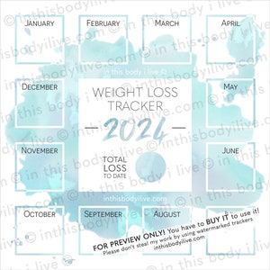 Weight Loss Tracker 2024 Weight Loss Motivation Digital Download Turquoise Splash image 3