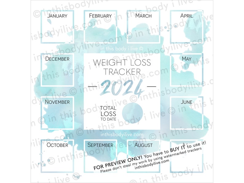 Weight Loss Tracker 2024 Weight Loss Motivation Digital Download Turquoise Splash immagine 3