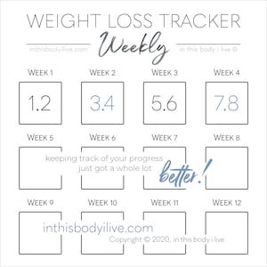 Weekly Weight Loss Tracker Weight Chart Digital Download Minimal Black image 1